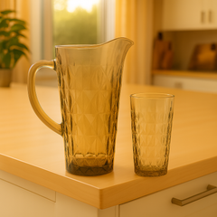 Smoke-Tinted 7-Piece Water Set – 1.7 L Jug with 278 ml Glasses (Premium Diamond-Embossed Glassware)