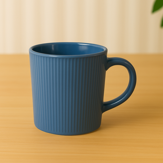 Ribbed Blue Ceramic Mug – Stylish Textured Coffee & Tea Cup
