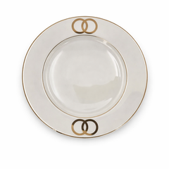 White & Gold Interlocking Motif Ceramic Plate – 8-Inch Elegant Single Plate