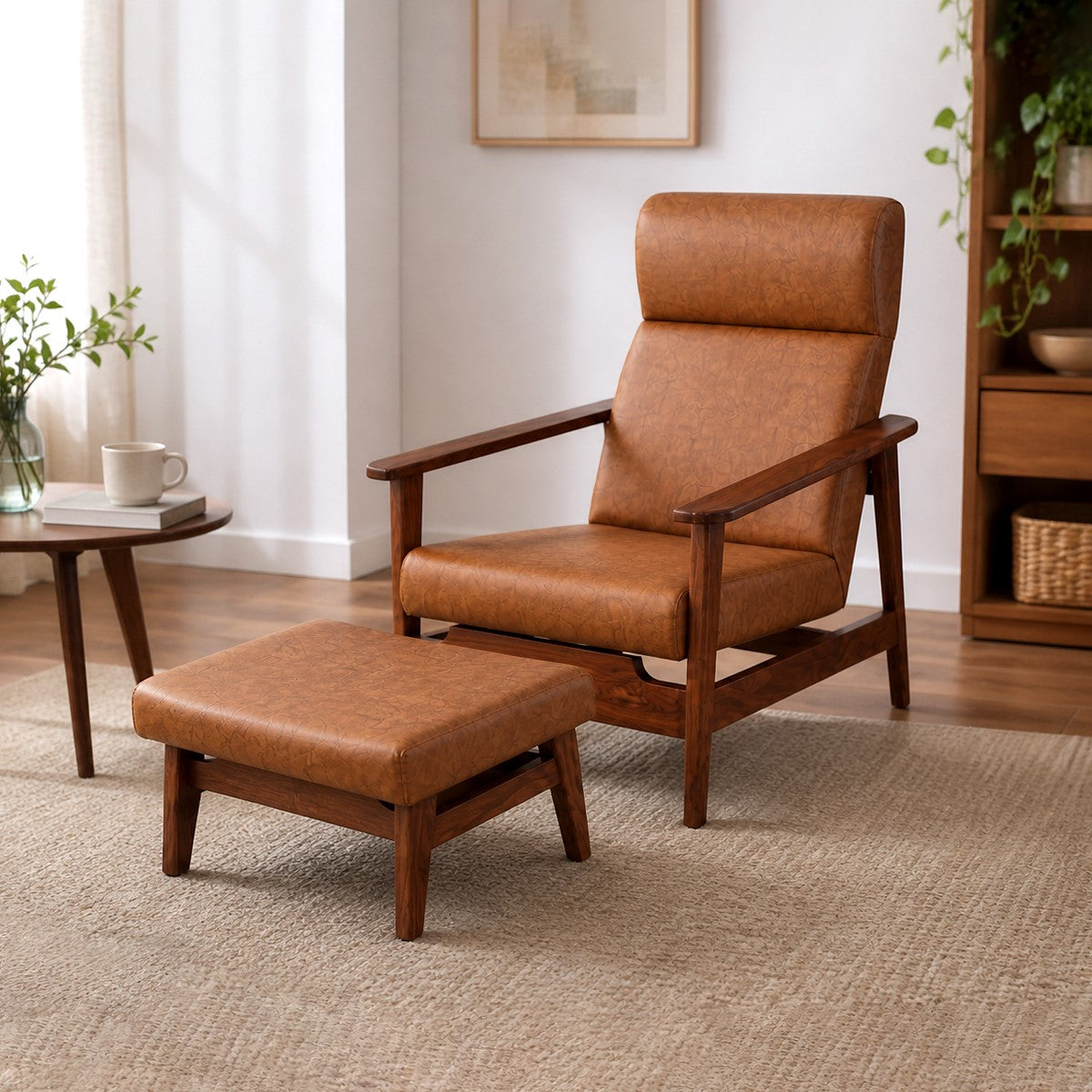 Elan Lounge Chair with Puff | Modern Wooden Accent Chair & Ottoman Set - Habitt