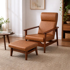 Elan Lounge Chair with Puff | Modern Wooden Accent Chair & Ottoman Set - Habitt
