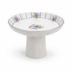 Classic Blue Rose Pedestal Fruit Bowl – 10 Inch Elegant Floral Serving Bowl