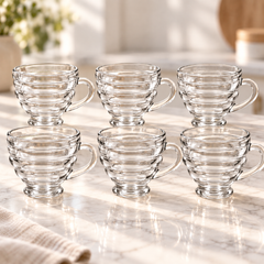6Pcs Ribbed Glass Cup Set 210ml | Clear Tea & Coffee Cups