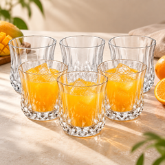 6Pcs Drinking Glass Set 300ml | Clear Textured Glassware Set