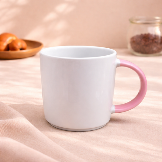 White & Pink Ceramic Coffee Mug | Minimalist Dual Tone Tea Cup with Glossy Finish - Habitt