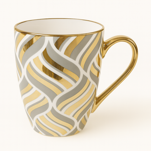 Luxury Mug – Gold & Grey Patterned Design