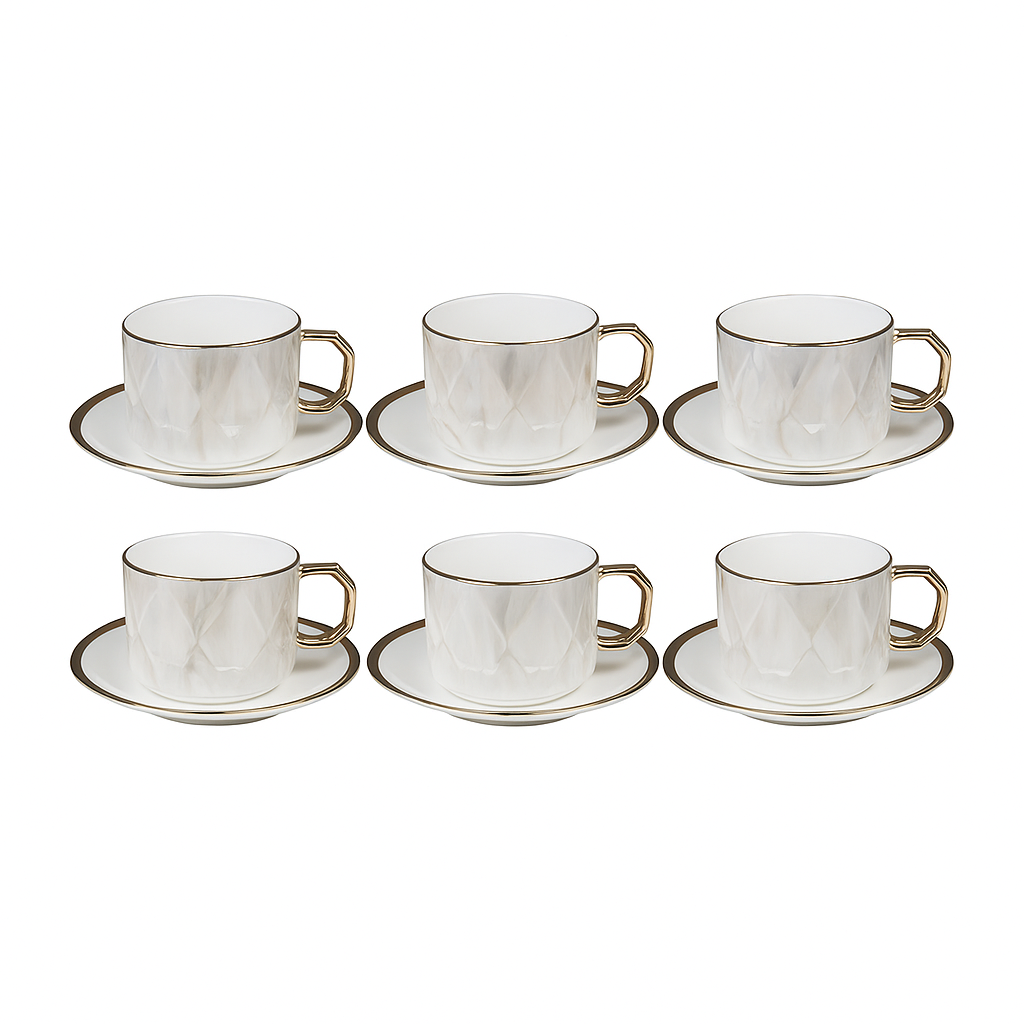 Cloud Style Cup & Saucer Set – 6 Pcs with Black Gift Box