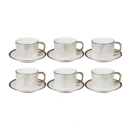 Cloud Style Cup & Saucer Set – 6 Pcs with Black Gift Box