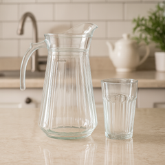 Ribbed Crystal-Style Glass Water Set – 7-Piece Set (1.2 L Jug + 370 mL Glasses)