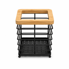 Square Wood & Iron Chopstick Holder – Black & White Kitchen Utensil Stand