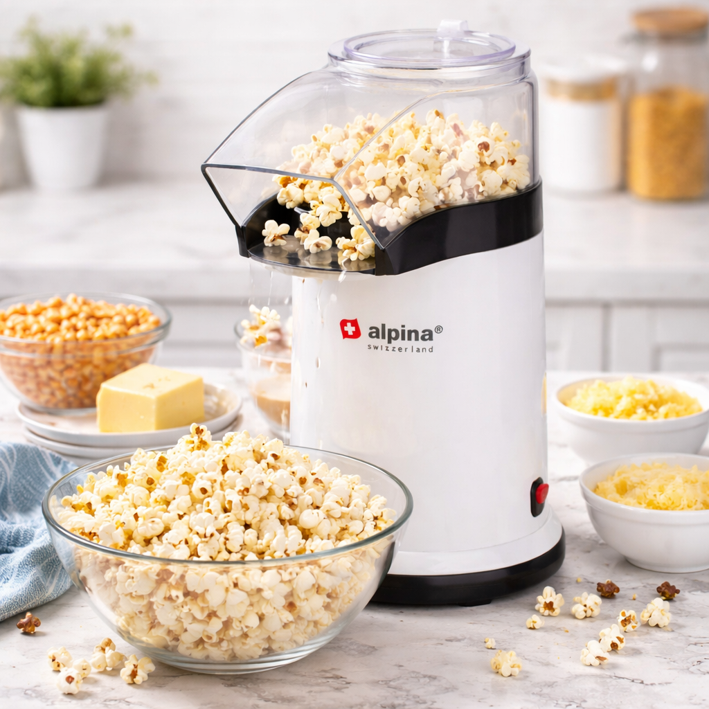 Alpina Popcorn Maker Hot Air Popper – Oil-Free Popcorn Machine for Home Snacks (SF2608) - Habitt