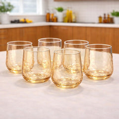 6Pcs Tumbler Set 390ml – Textured Clear Glass Drinking Tumblers