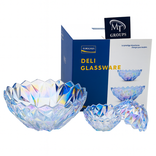 Iridescent Pressed-Glass 7-Piece Fruit Bowl & Serving Set – Colour-Tinted Crystal Design