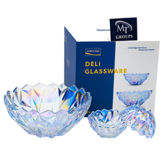 Iridescent Pressed-Glass 7-Piece Fruit Bowl & Serving Set – Colour-Tinted Crystal Design