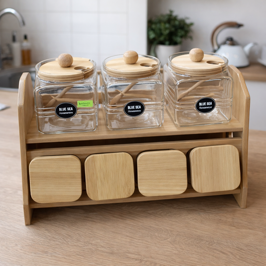 Jar Set Wooden – Multi-Storage Organizer with Lids - Habitt