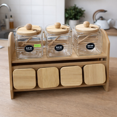 Jar Set Wooden – Multi-Storage Organizer with Lids - Habitt