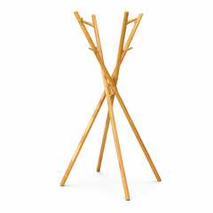 Bamboo Folding Coat Hanger Stand – Modern Freestanding Wooden Clothes Rack with Multi Hooks - Habitt