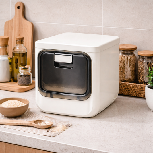 Large Capacity Press-Type Rice Storage Box (10KG) – Airtight Grain & Flour Container with Dispenser for Kitchen - Habitt