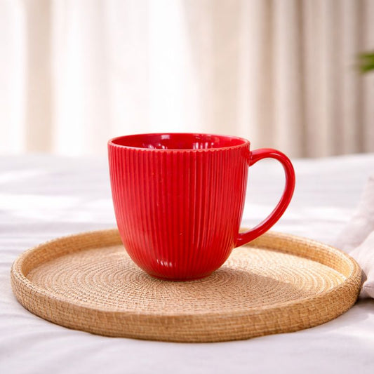 Ribbed Red Ceramic Coffee Mug – Gloss Finish Tea & Coffee Cup