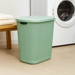Laundry Basket – 57 Litres Ventilated Hamper with Lid (Green, Beige & Pink)