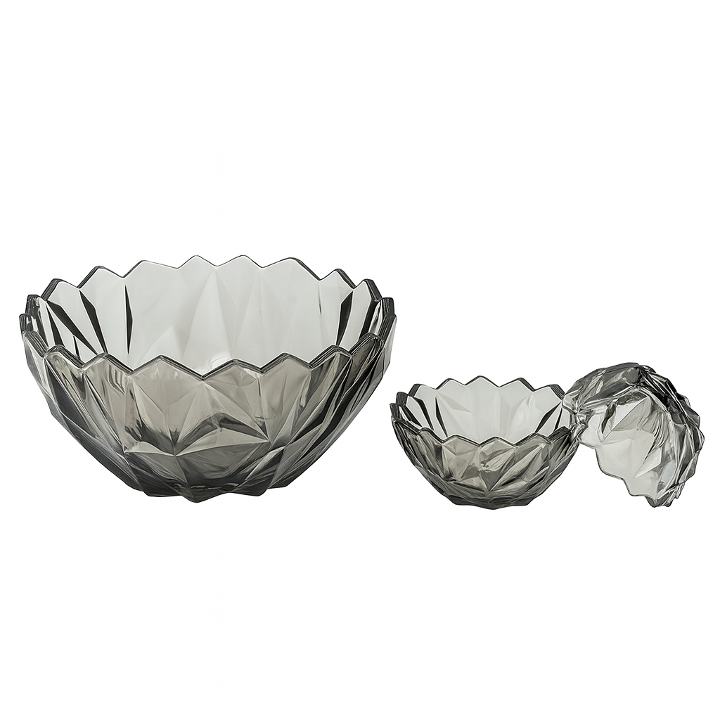 Smoky-Tinted Crystal-Cut 7-Piece Fruit & Serving Bowl Set – Premium Coloured Pressed Glass