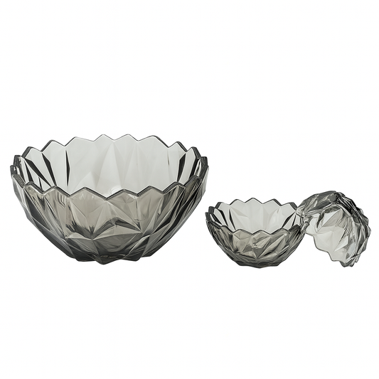 Smoky-Tinted Crystal-Cut 7-Piece Fruit & Serving Bowl Set – Premium Coloured Pressed Glass