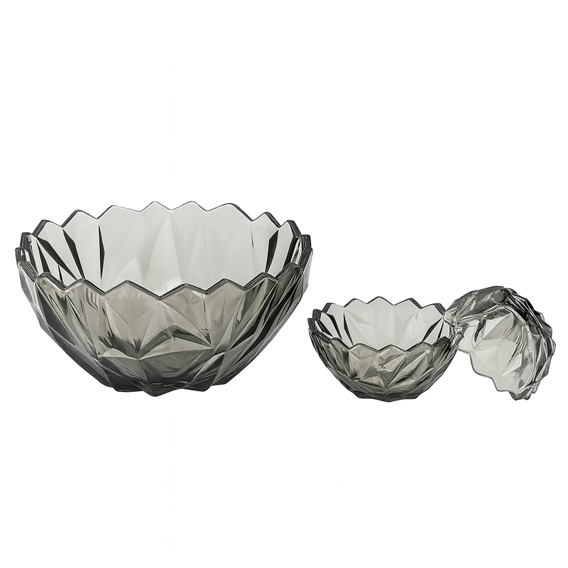 Smoky-Tinted Crystal-Cut 7-Piece Fruit & Serving Bowl Set – Premium Coloured Pressed Glass - Habitt