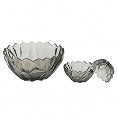 Smoky-Tinted Crystal-Cut 7-Piece Fruit & Serving Bowl Set – Premium Coloured Pressed Glass