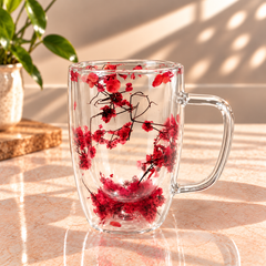 Turquoise Blossom Glass Mug – 450ml Floral Transparent Coffee & Tea Mug