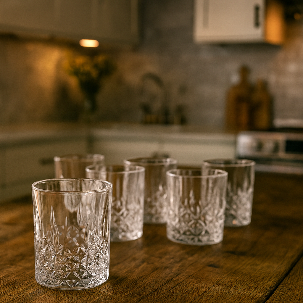 Crystal-Pattern Tumbler Glass Set 340 ml – Premium Heavy Glass Drinkware (6 Pcs)