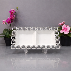 Circle Edge Rect Bowl – Elegant Rectangular Serving Bowl (Silver & Golden) - Habitt