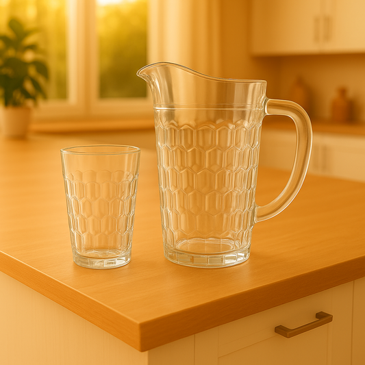 Diamond-Embossed Premium Glass Water Set – 7-Piece Set (1.58 L Jug + 278 mL Glasses)
