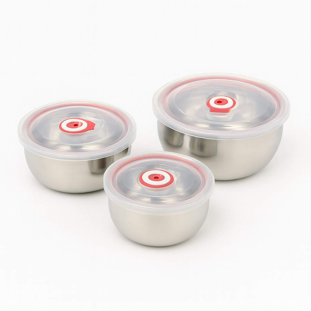 3-Piece Stainless Steel Fresh Box Set with Airtight Lids for Safe Food Storage