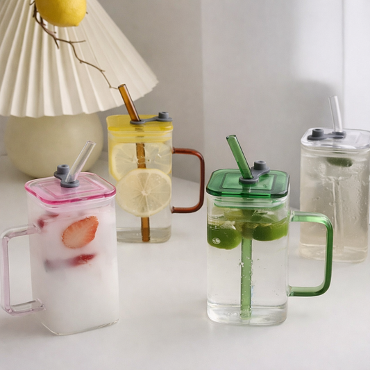 Straw Mug – Transparent Drinking Mug with Lid & Straw