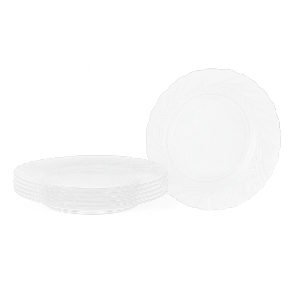 Clear Swirl-Pattern Pressed-Glass Dessert Plate Set – 6 Pieces, 194 mm Diameter - Habitt