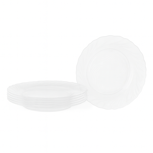 Clear Swirl-Pattern Pressed-Glass Dessert Plate Set – 6 Pieces, 194 mm Diameter - Habitt