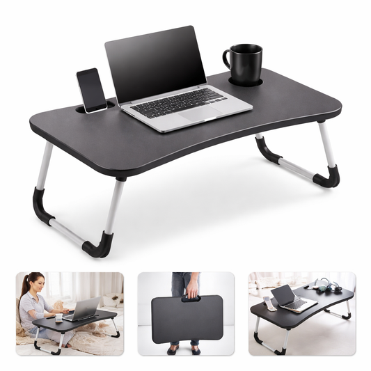 Multi-Functional Foldable Laptop Table – Portable Bed Desk with Cup & Phone Holder - Habitt