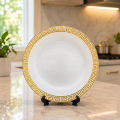 Round Glass Serving Platter with Gold Greek Border