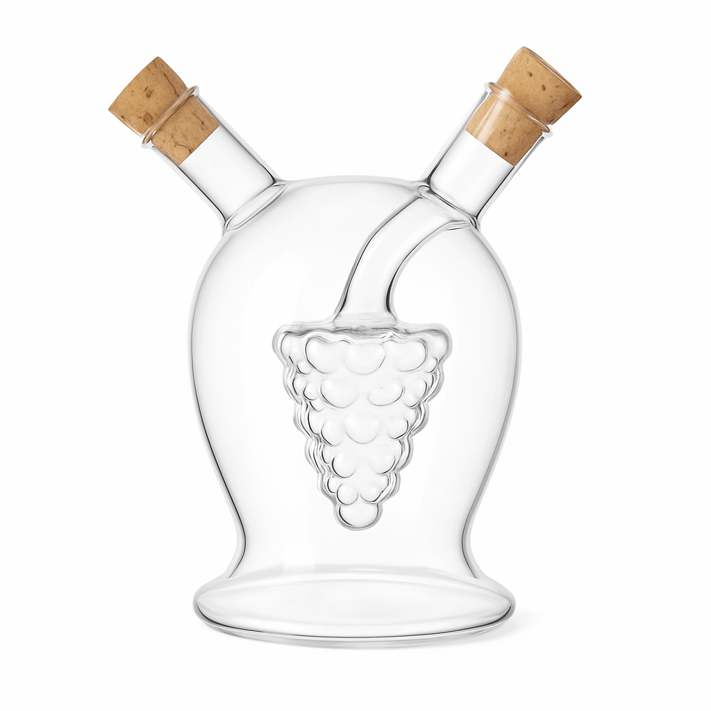 Fancy Two-Sided Glass Oil Bottle – Dual Dispenser with Cork Stoppers