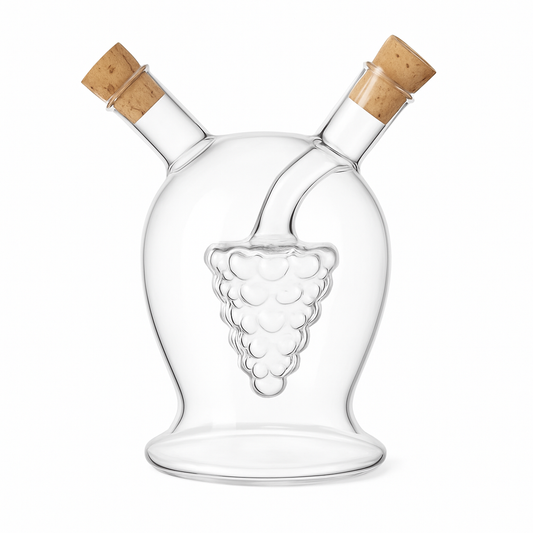 Fancy Two-Sided Glass Oil Bottle – Dual Dispenser with Cork Stoppers