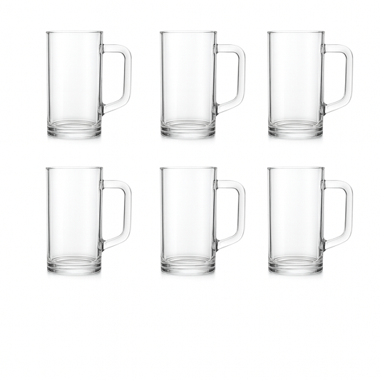 Premium Clear Glass Juice Mug 480 ml with Handle – Set of 6 | Durable Drinkware for Home, Café & Restaurant