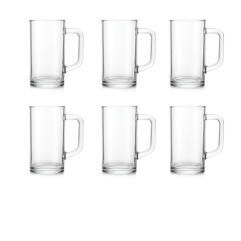 Premium Clear Glass Juice Mug 480 ml with Handle – Set of 6 | Durable Drinkware for Home, Café & Restaurant - Habitt