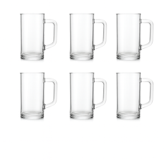 Premium Clear Glass Juice Mug 480 ml with Handle – Set of 6 | Durable Drinkware for Home, Café & Restaurant
