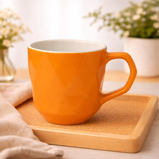 Orange Geometric Ceramic Coffee Mug –& Modern Faceted Cup