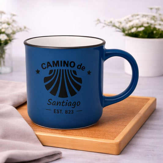 Blue Ceramic Mug with Camino de Santiago Print – Travel Coffee & Tea Cup