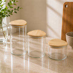 Transparent Storage Jar with Wooden Cap | Available in Small, Medium & Large Sizes