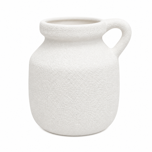 Large Textured Slender White Decorative Vase – Modern Sculptural Statement Piece - Habitt
