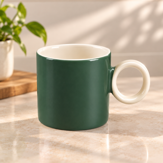 Ring Handle Mug Green | Ceramic Coffee Cup