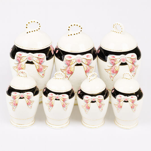 7 Pcs Canister Set with Ceramic Lid 1040 – Floral Bow Kitchen Storage Jars