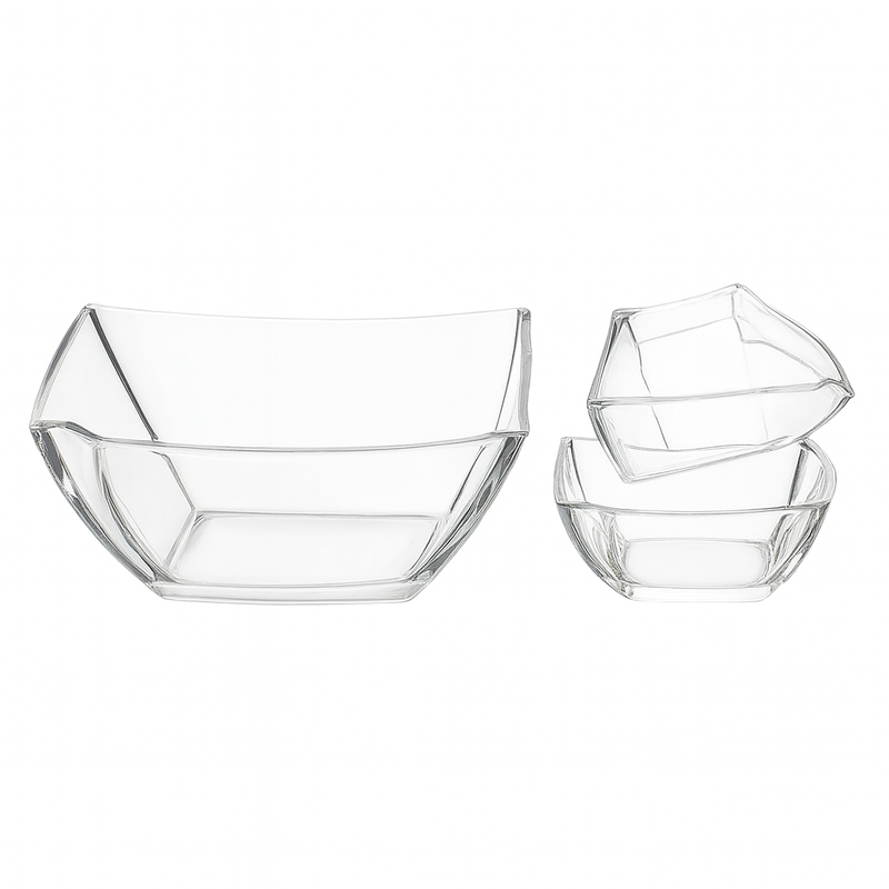 Modern Square-Cut Clear Pressed-Glass 7-Piece Fruit Bowl Set – 200/105 mm Small Bowls - Habitt